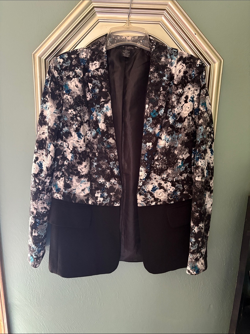Grace Elements Women's Black & Blue  Floral Contrast Blazer Jacket Size 6